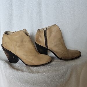 Tan Leather Free Bird Ankle Booties with Stacked Heel